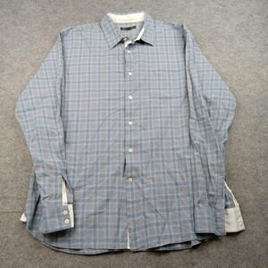 John Varvatos Shirt Mens XL Blue‎ Plaid Button Front Long Sleeve Casual Dress